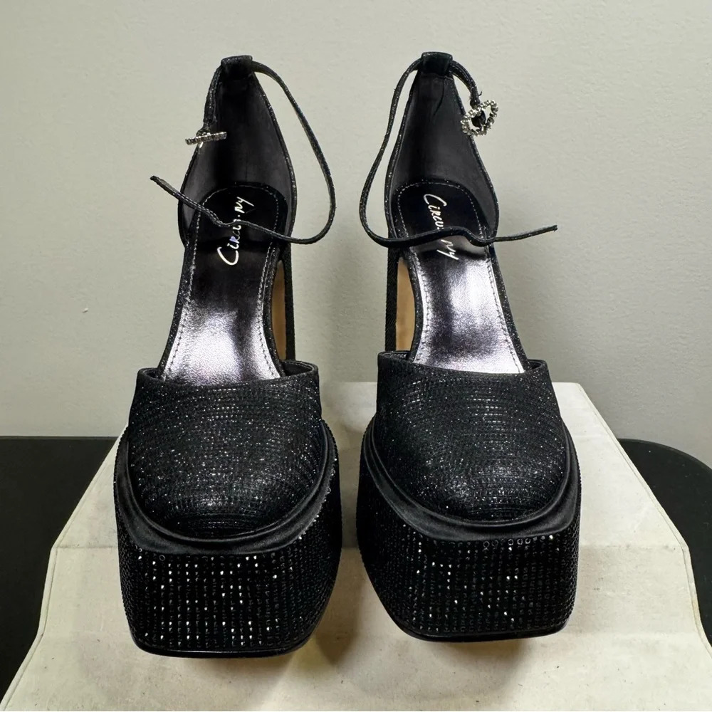 Circus by Sam Edelman Black Glitter Platform Ankle-Strap Heels - Picture 11 of 16